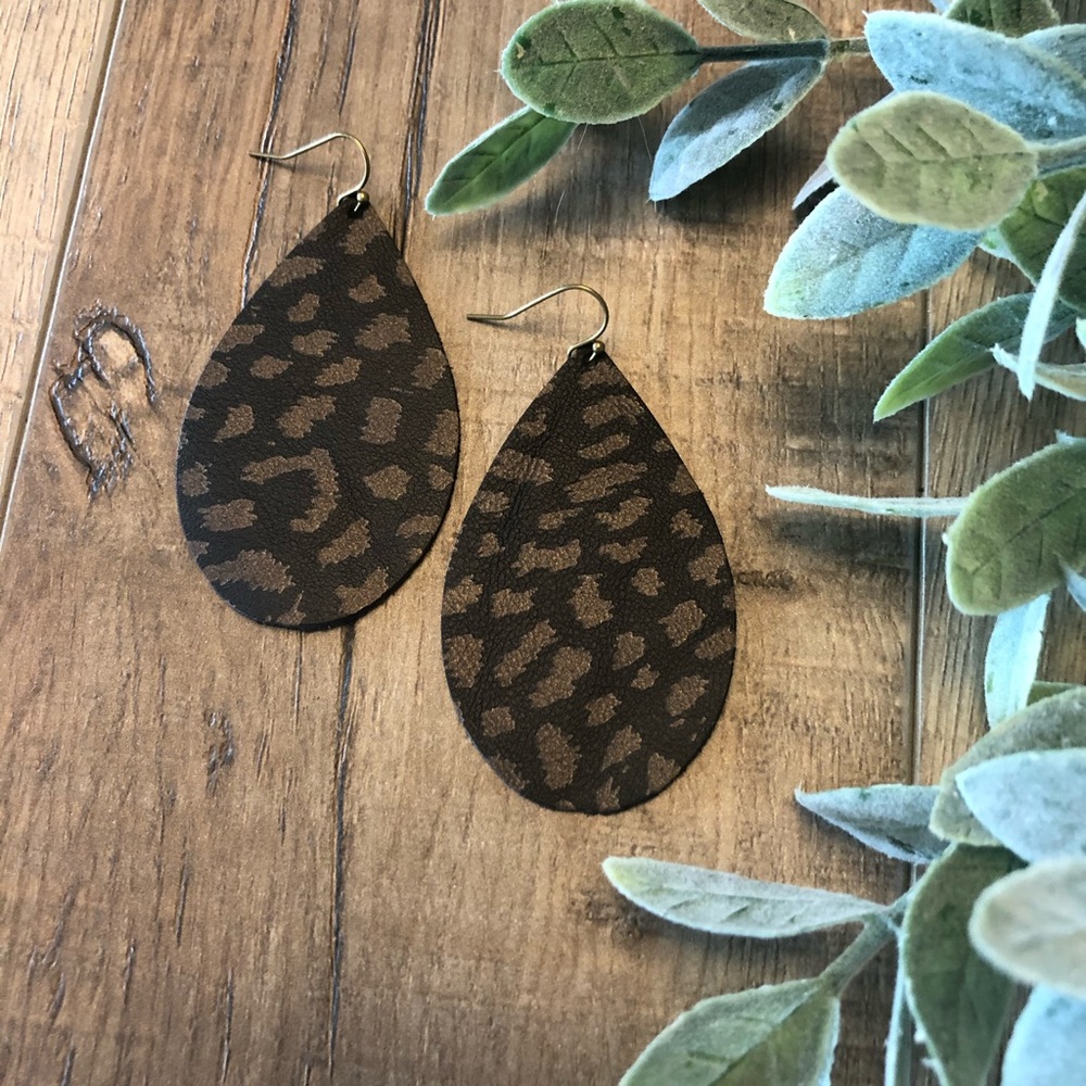 Chocolate Leopard Leather Earrings